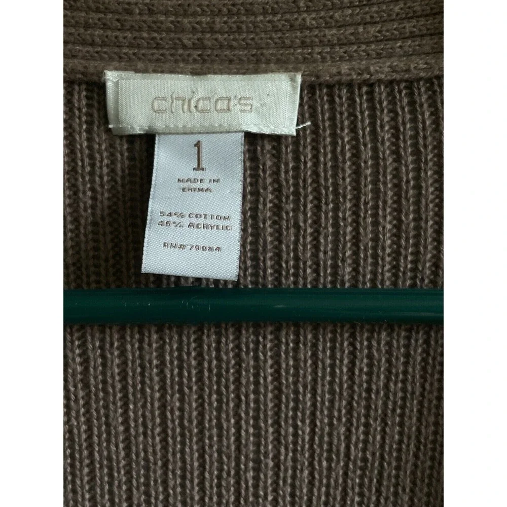 Chico's Gold Metallic Open Front Cardigan Sweater Women's Size 1‎ MEDIUM 8/10